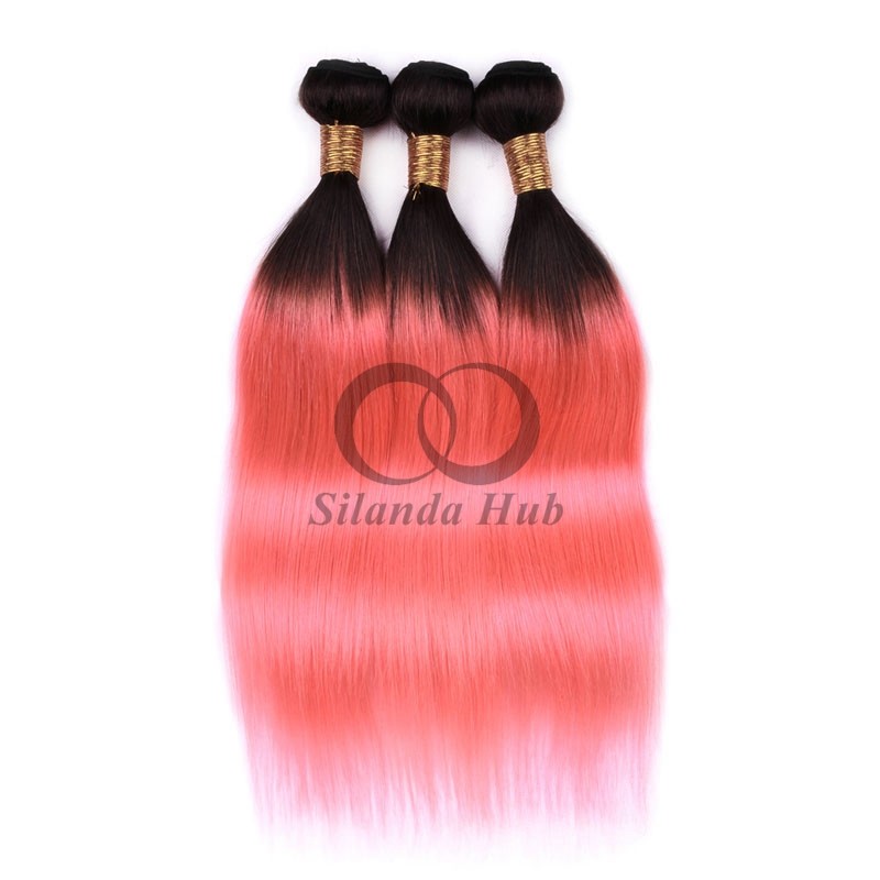 #T1B/Pink Straight Remy Human Hair Bundles Sew In Weave Bundles Brazilian Bundle Deals