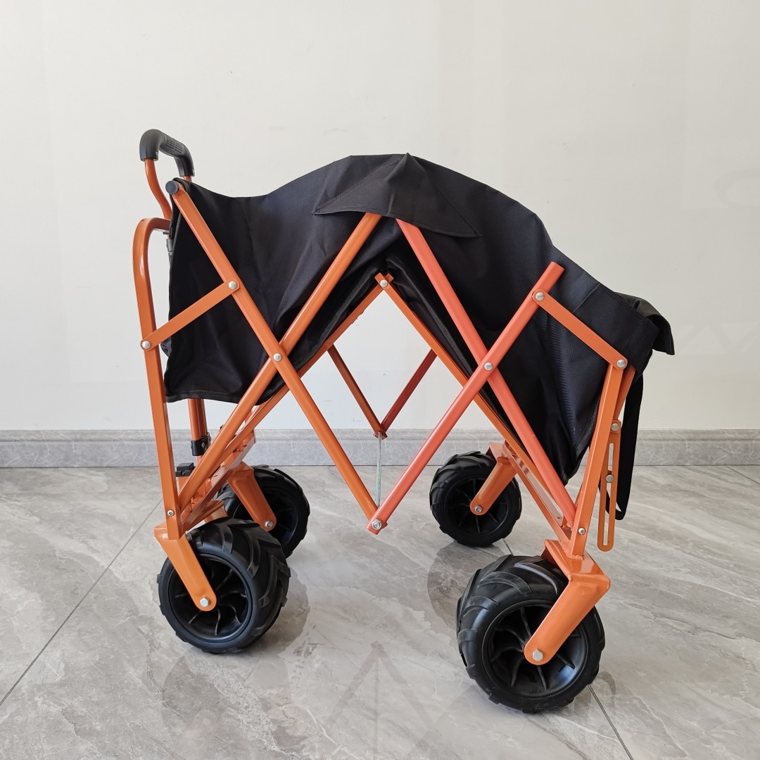 Rear Opening Folding Shopping Cart Trolley Beach Camping Folding Cart PU Wheel