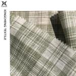 Green And White Check Linen Fabric For Suits With High- 21S*21S Yarn Count Yarn