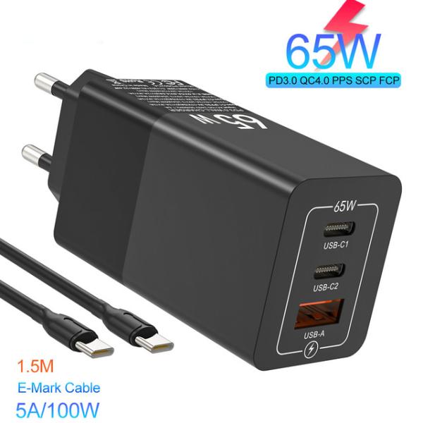 Cheap PD GaN Fast Charger 3port QC4.0 65W Type C Charger Adapter 45W 20W for sale