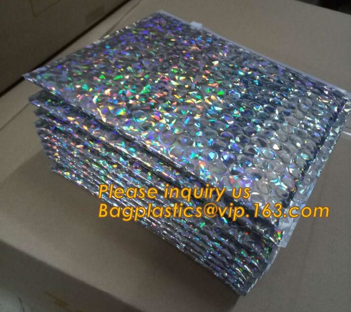 Cosmetic Pink Slider Padded Bag/Silver k Bag With Bubble,Padded Envelopes Cheap Aluminium Foil k Holographic