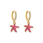 Starfish Rhinestone Hoop Earrings Zircon Enamel Gold Plated Jewelry