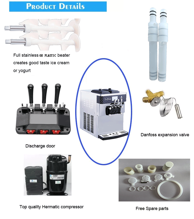 3 Flavors Automatic Soft Ice Cream Machine with Electric Power and Refrigerating System