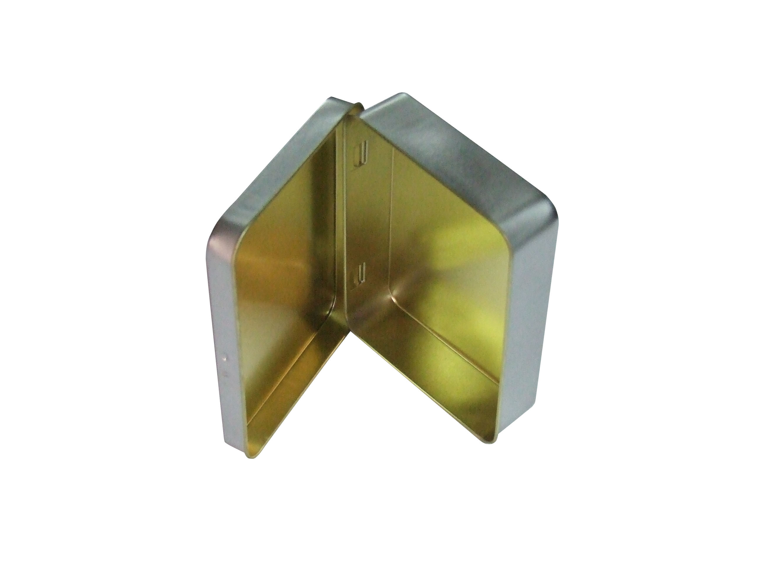 2 Piece Tin Candy Containers , Metal Case With Hinge / Slilver Outside and Golden Inside