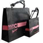 120gms Black Non Woven Carry Bag Silk Screen Printing Pink Logo for lady garment