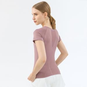Quality Summer Mesh Stitching Yoga Short Sleeve Nylon Sports Fitness T Shirt Women wholesale
