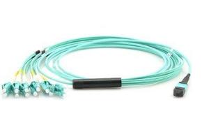 Quality OM3 Multimode Breakout MTP MPO Fiber Cable OFNR 10GB Aqua Jacket wholesale