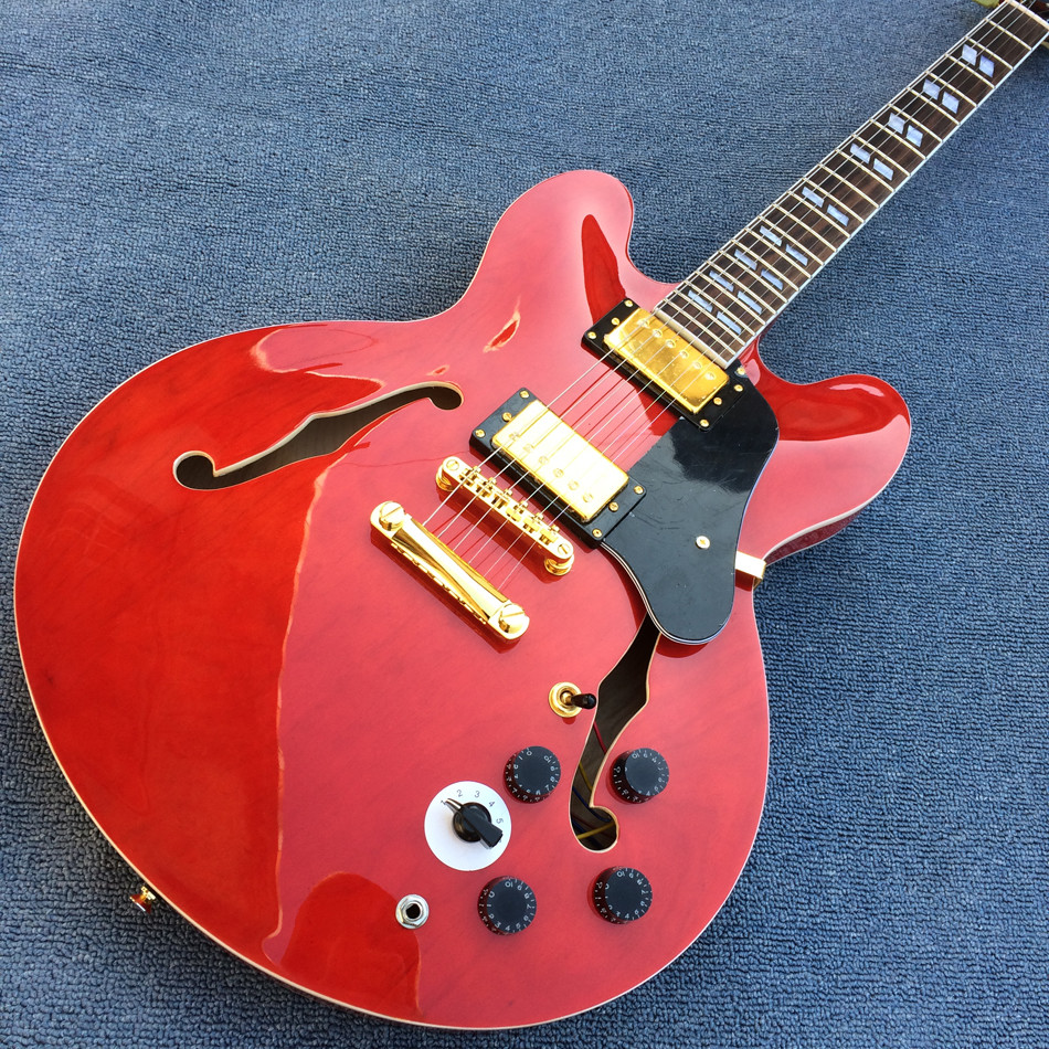 High-quality hollow body jazz electric guitar, Double F holes Red body and back electric guitar