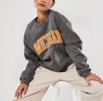 Plain Cotton Crew Neck Jumper Womens Grey Graphic Sweatshirt