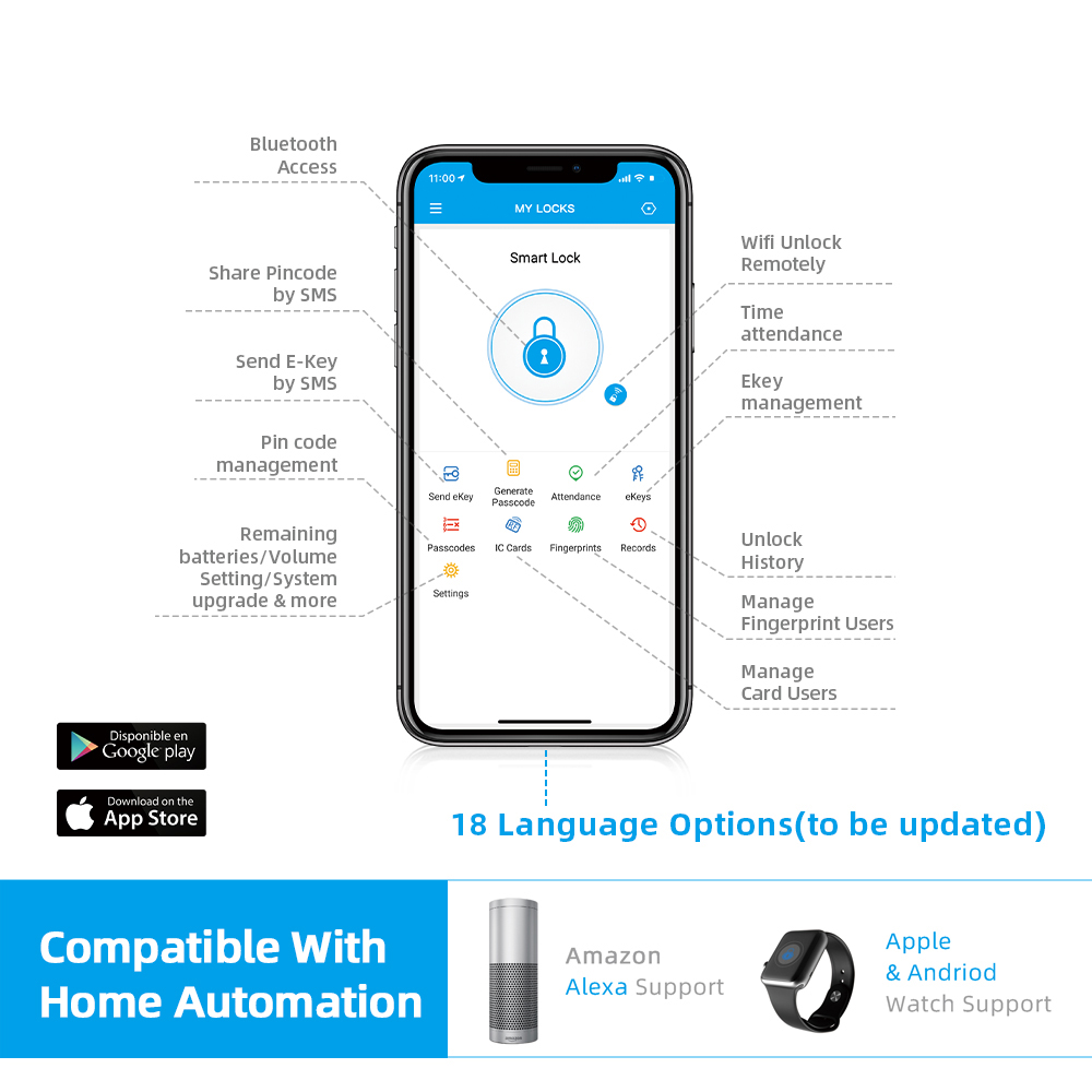 Intelligent Room Door Locks Safety Fingerprint Wireless Bluetooth TTLock APP Digital Smart Lock