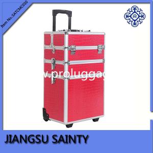 Quality Beautiful pink crocodile beauty cases on wheels wholesale
