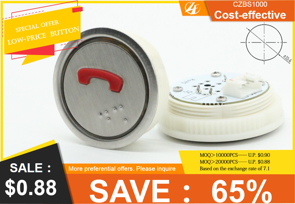 Round 35.6mm Red LED Light Elevator Parts Push Button COP LOP Press Button Lift Push Button On Sale
