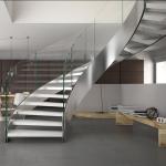 Stainless Steel Curved Wooden Staircase , Interior Wood Stairs Customized Floor