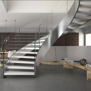 Quality Stainless Steel Curved Wooden Staircase , Interior Wood Stairs Customized Floor Height wholesale