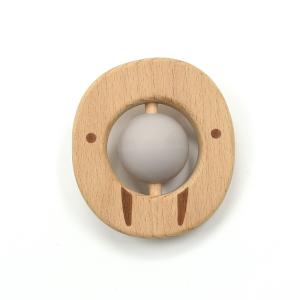 Quality Movable Rattle Ball Walrus Shape Wooden Silicone Teether Safe For Baby wholesale