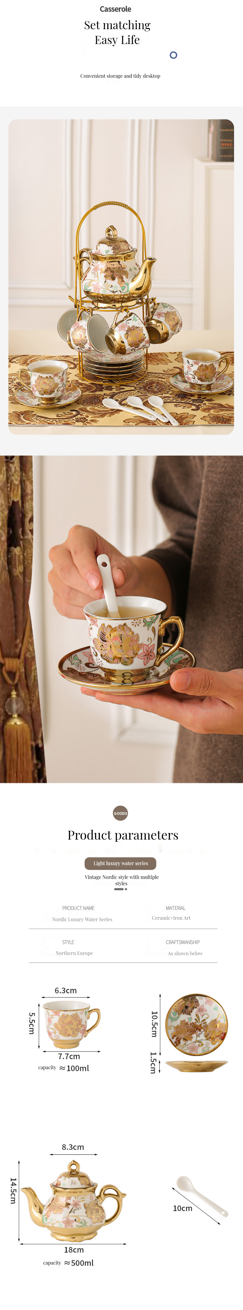 Luxury European-Style Ceramic Tea Set with 6 Cups and Saucer Porcelain Teapot Gift Box