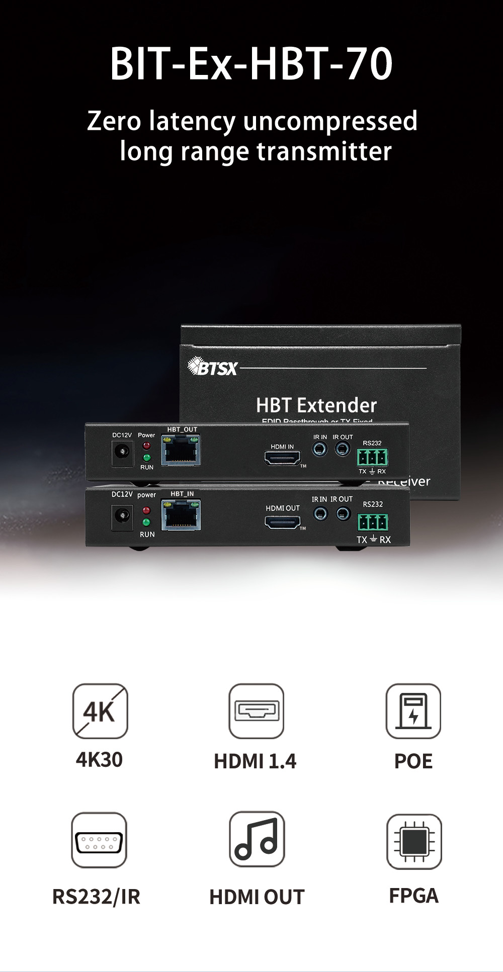 70M 40M HDMI Hdbaset Extender POE 4K30Hz 1080P HDCP 2.2 HDMI Signal Extender