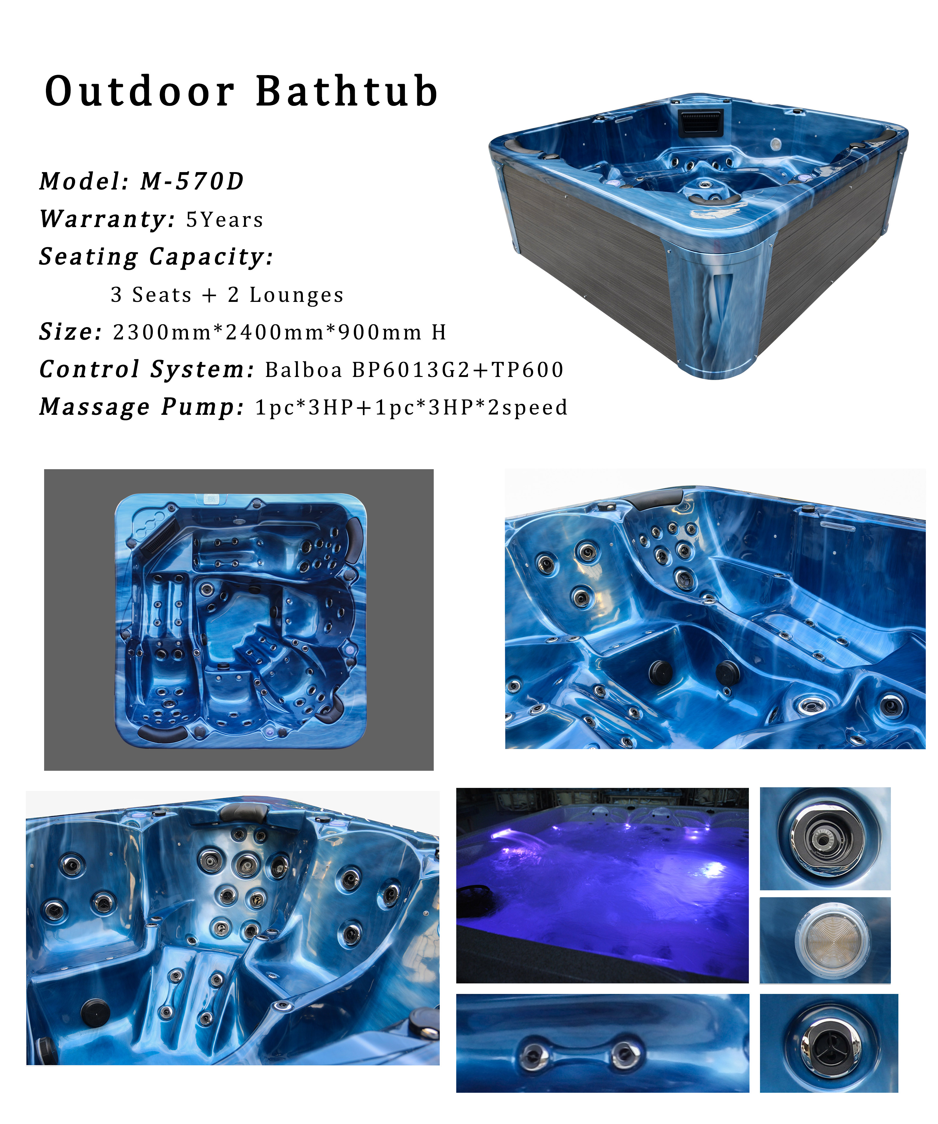 6-8 Person Hot Tubs Family Garden Outdoor Spa Hot Tub With FreshWater