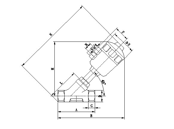 DN15 industrial  PTFE SEAT SS304 double action gas spring Angle Seat Valve
