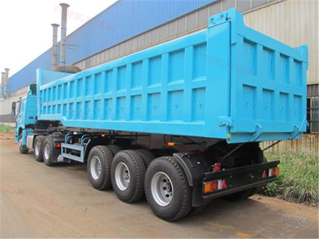 3 Axle Dump Semi Trailers , Hydraulic Cylinder Tipping / Tipper Trailer