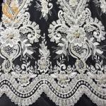 1 Yard 20％ Polyester White Lace Fabrics Luxury Beaded Embroidered Lace For Dress