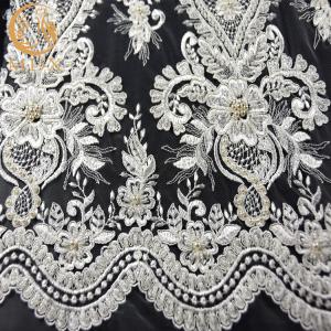 Quality 1 Yard 20％ Polyester White Lace Fabrics Luxury Beaded Embroidered Lace For Dress wholesale