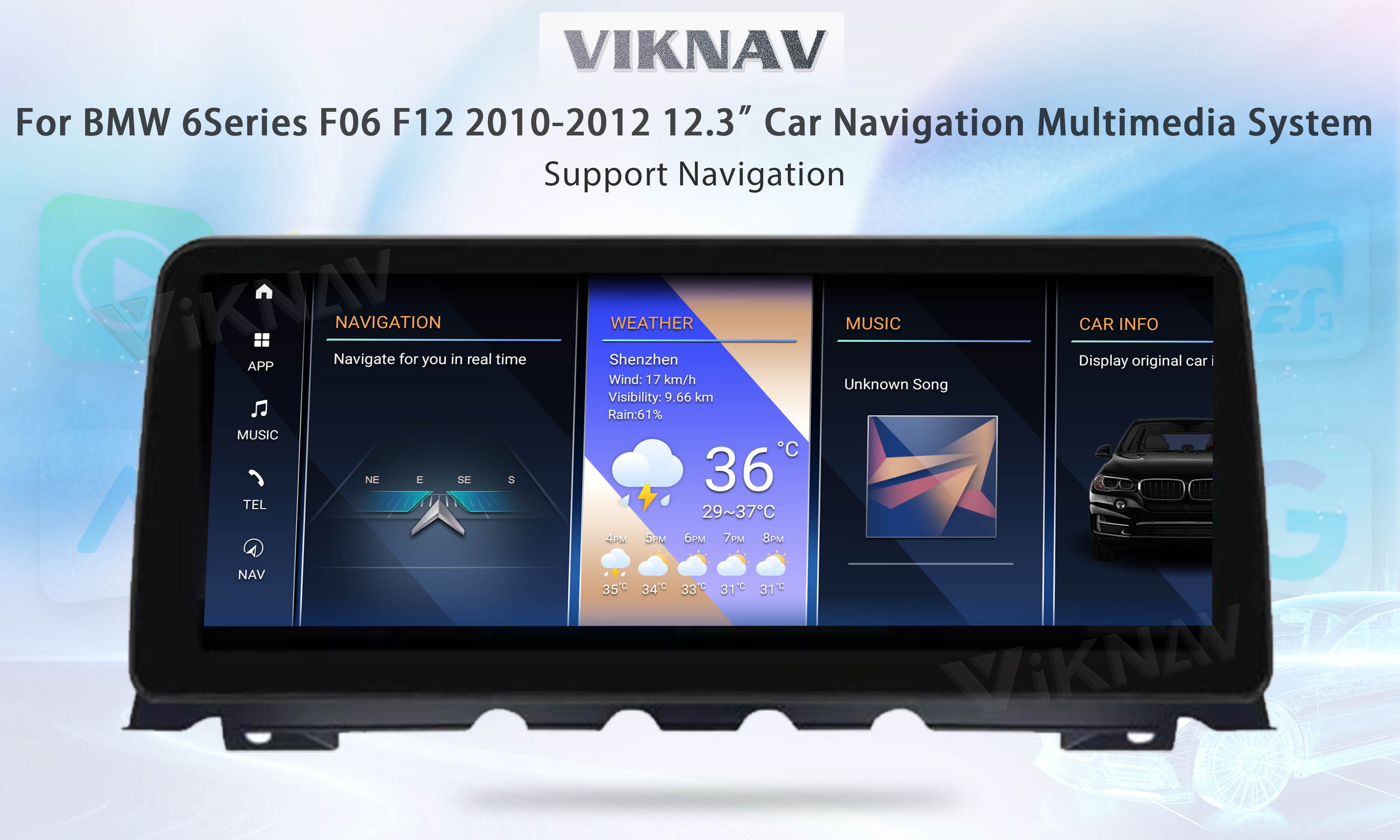 Viknav Car Radio 12.3 inch For BMW 6 Series F06 F12 2010-2012 CIC System Wireless Android Auto Carplayer GPS Navigation