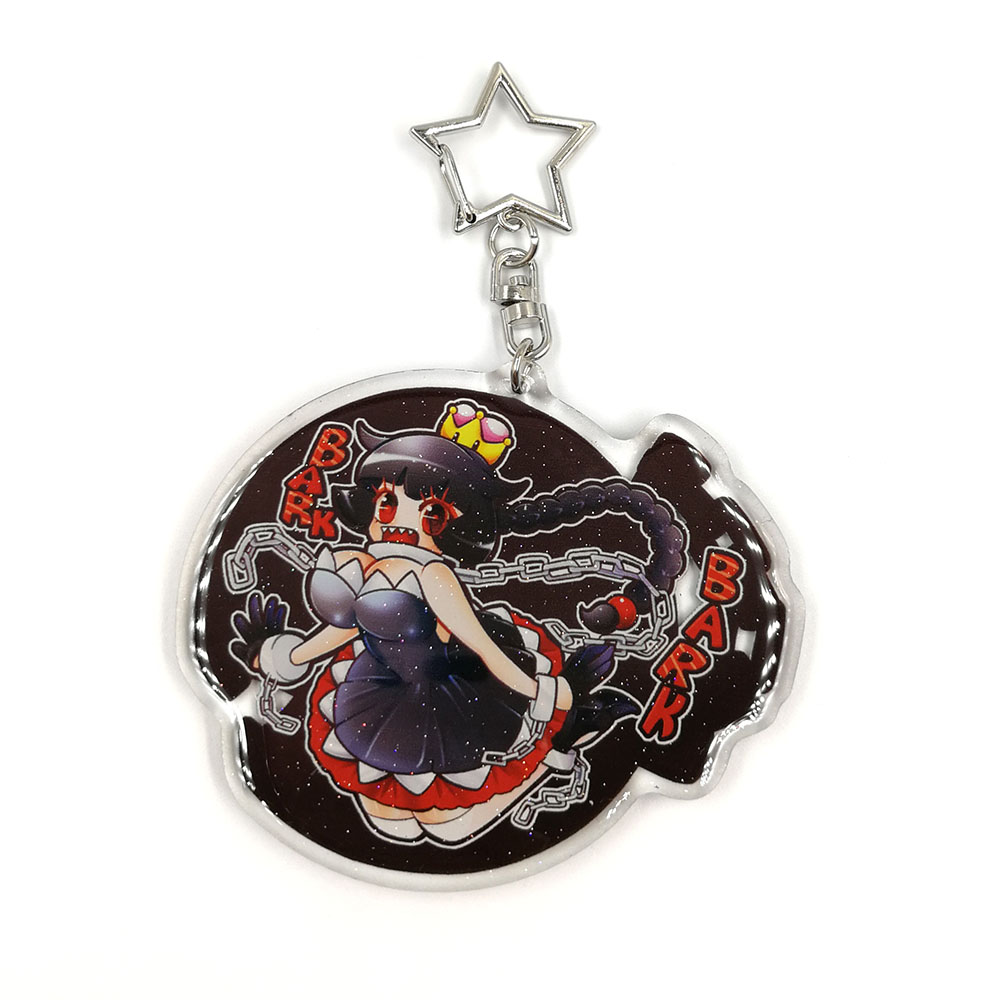 Custom manufacture made cartoon acrylic transparent epoxy charm resin keychain with laser glitters