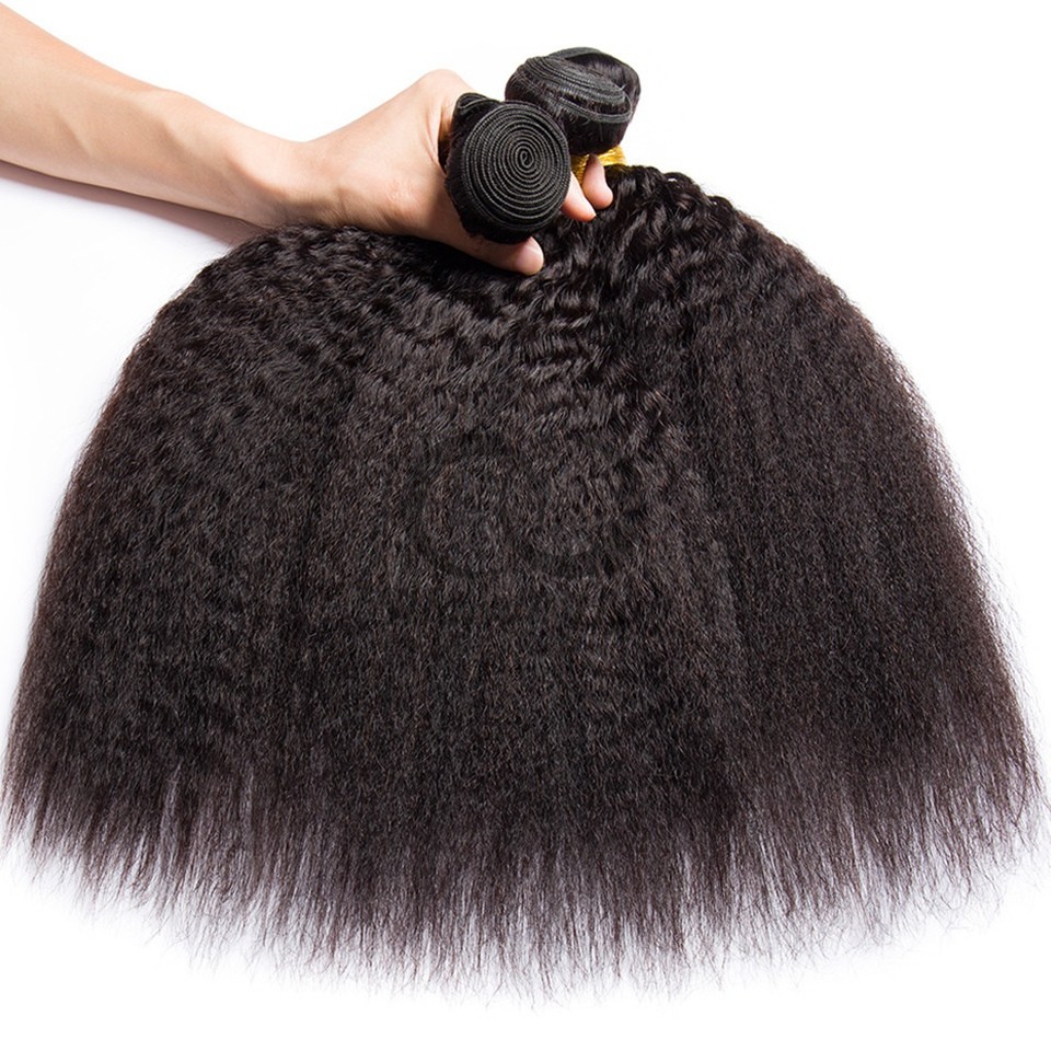 Natural Black Kinky Straight Remy Human Hair Bundles Sew In Weave Bundles Brazilian Bundle Deals
