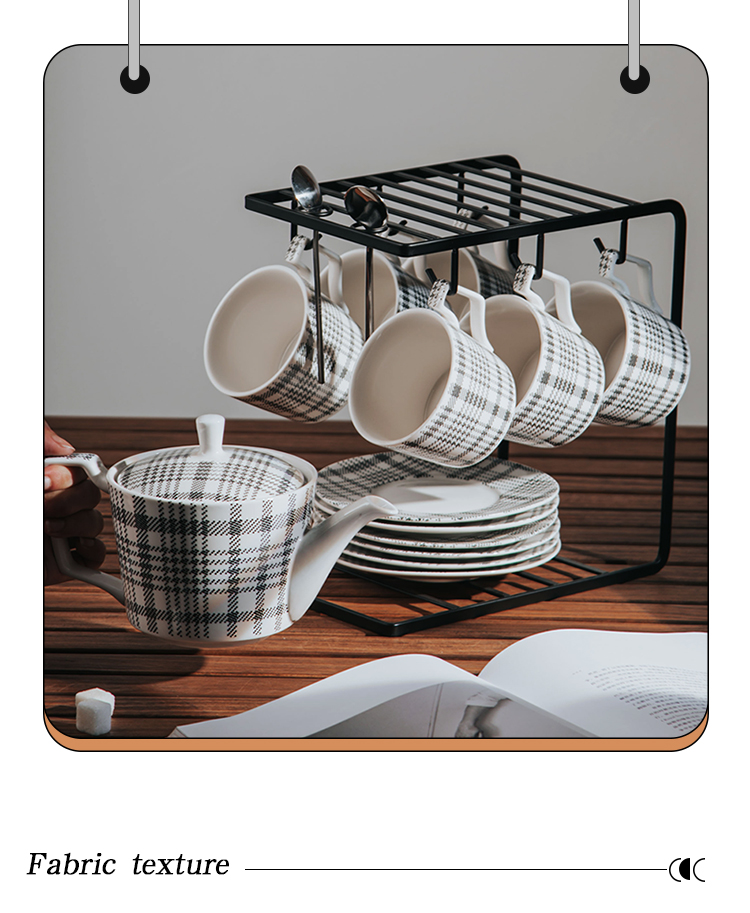 Modern 6.7 Oz Porcelain Cups Saucers With Sustainable Fabric Texture Pot And Saucer