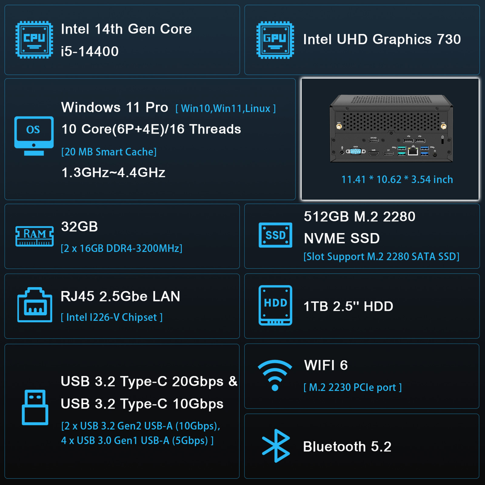 SFF PC B760 with 13th/14th CPU, Support 4 displays Win 11 Pro 8x USB, 1x COM