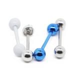 Blue Color Red Crystals 14 Gauge Tongue Piercing Jewelry Fish Head Design