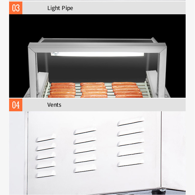 220V Snack Food Processing Equipment 5 Rollers Hot Dog Rack Heater Grille