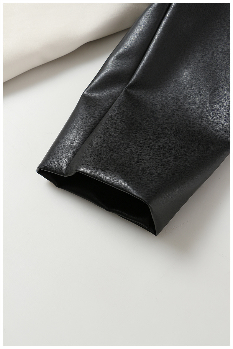 High Fashion Breathable Stitching Color Long Sleeve Button Cropped PU Baseball Leather Jackets