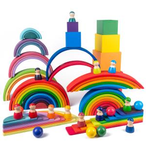 Quality 30cm Pine Wooden Blocks Toys Rainbow Building Blocks Tower Toys wholesale
