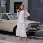 Embroidered Long Sleeve Lace Maxi Dress Plain Pattern For Wedding