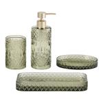 Glass Bathroom Accessories Set Green Color Round Shape Diamond Pattern Soap