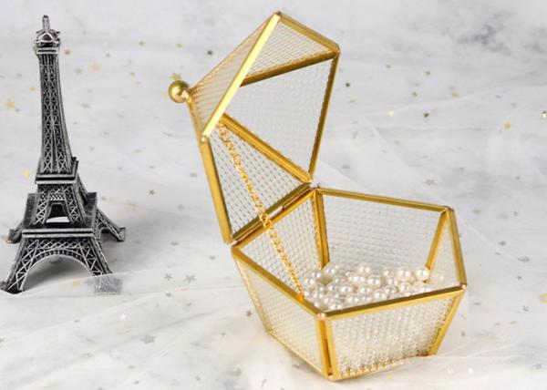 Pentagonal glass artifact cover greenhouse jewelry beads gift storage box