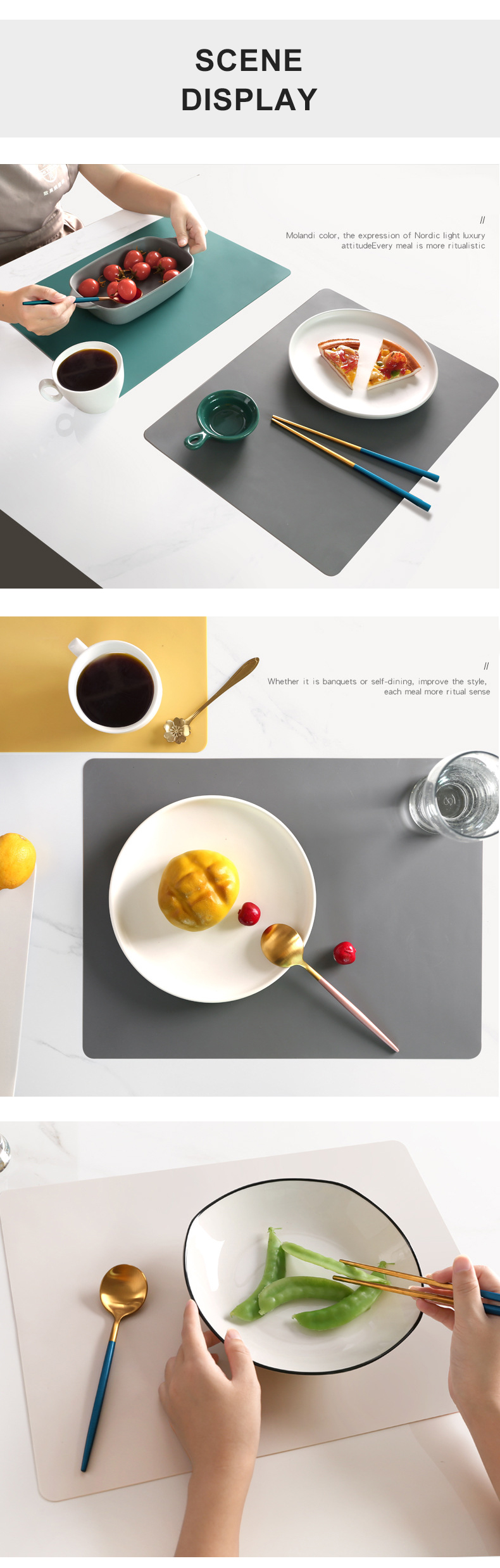 Custom Reusable Drawing BPA Free Non Slip Waterproof Dinner Table Mat Heat Resistant Silicone Placemat