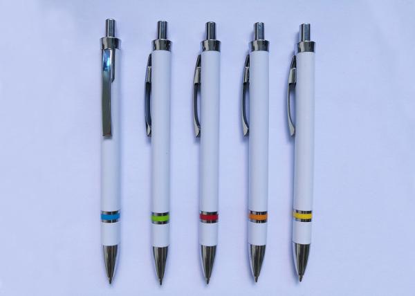 Metal Clip Plastic Promotional Pen in white color with customized logo or silk