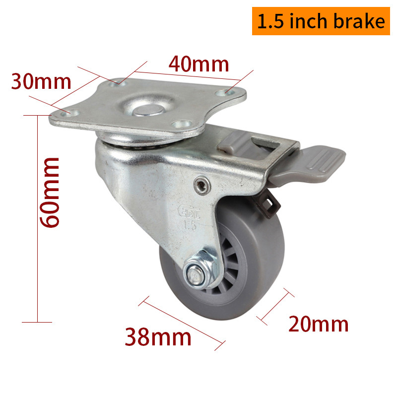 EDL Mini Caster Wheels 1.5inch 30kg Plate TPE by Rigid, Swivel and Brake type