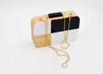 Natural Black White Acrylic Wooden Clutch Bag With Snake Shape Chain