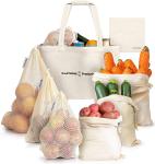 ISO9000 SGS Organic Cotton Drawstring Bags Reusable Mesh Produce Bags 40cm