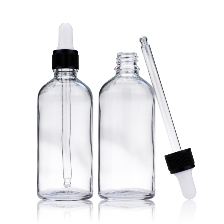Customized 100ml Essential Oil Bottle 3.4 Oz Clear Glass Dropper Bottles