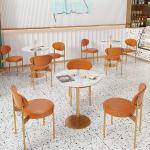 Gold Frame Restaurant Dining Room Furniture Leather Marble Table And Chairs