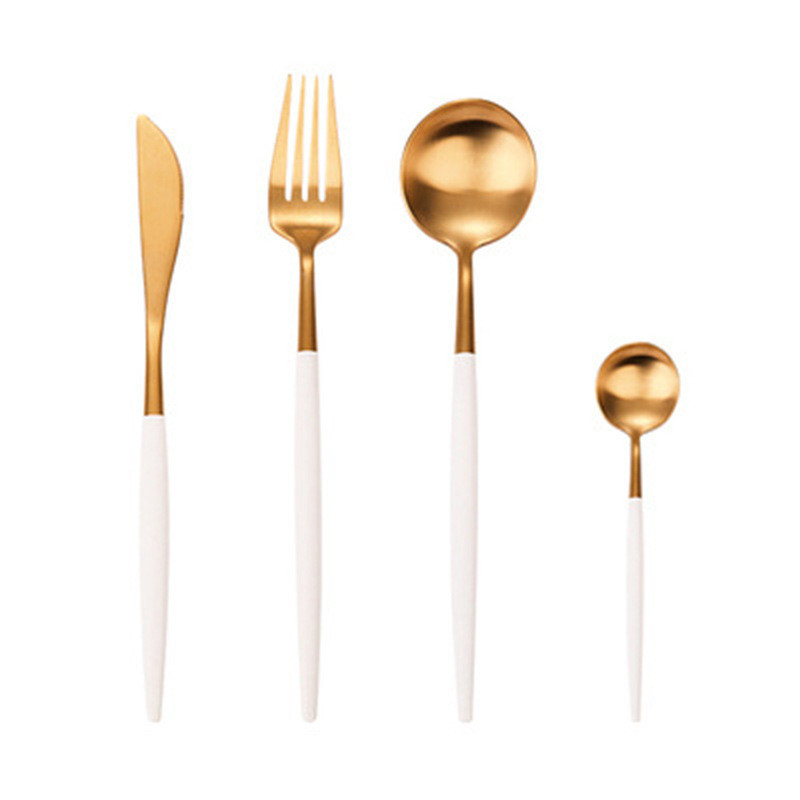 SGS 4 Piece Kitchen Flatware Sets 18/8 Stainless Steel Gold Plated Spoon And Fork