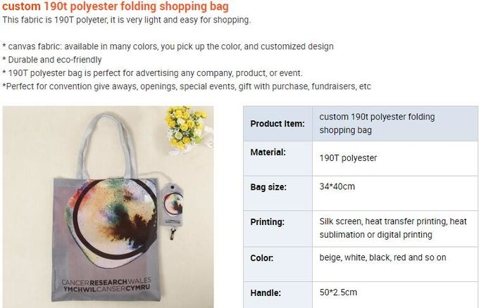 Recycled Foldable Nylon Polyester Tote Bag with logos polyester shopping bag Custom advertising handle non woven bag PAC