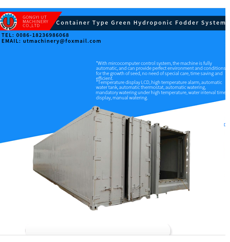PLC Muti-Layer Container Type Hydroponic Barley Microgreen Machines for Production