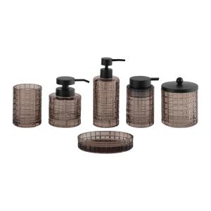 Quality Brown Color Glass Bathroom Accessories Sets With Round Shape With Black Parts wholesale
