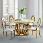 QIANCHENG Anti Oxidation SS Dining Tables Dia130x75cm Round Marble Top